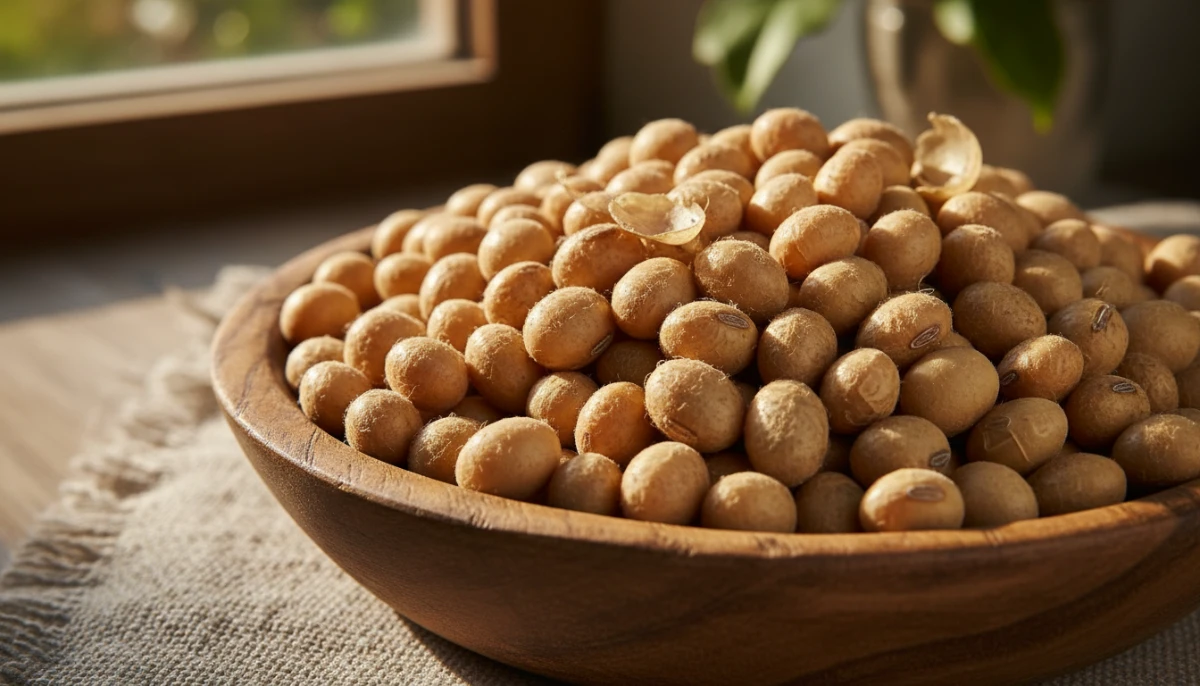 Raw soybeans in a bowl