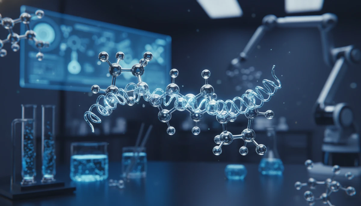 Scientific visualization of isoflavone molecular interaction.