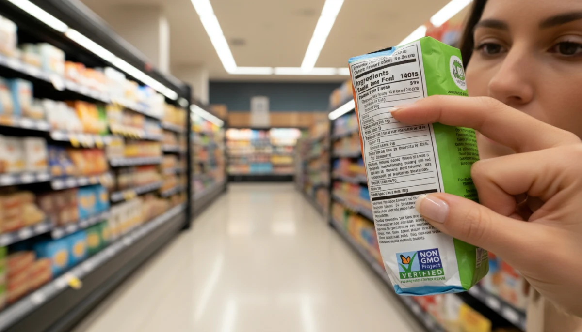 Checking food labels in grocery store