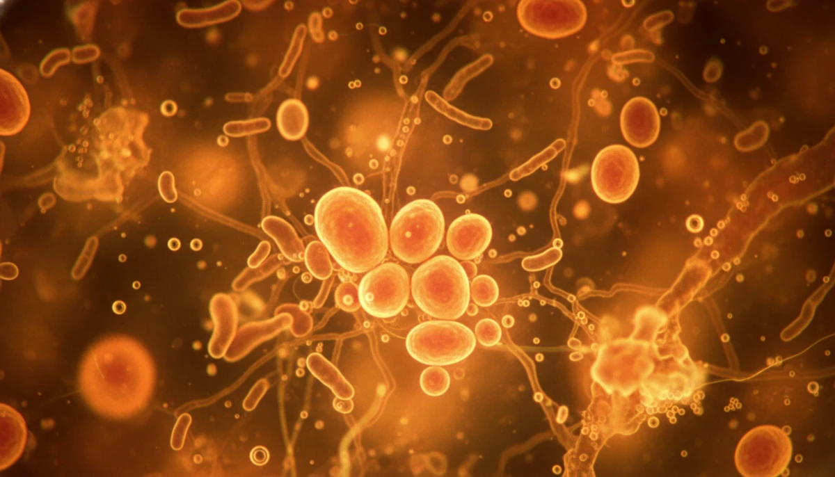 Microscopic view of fermentation activity