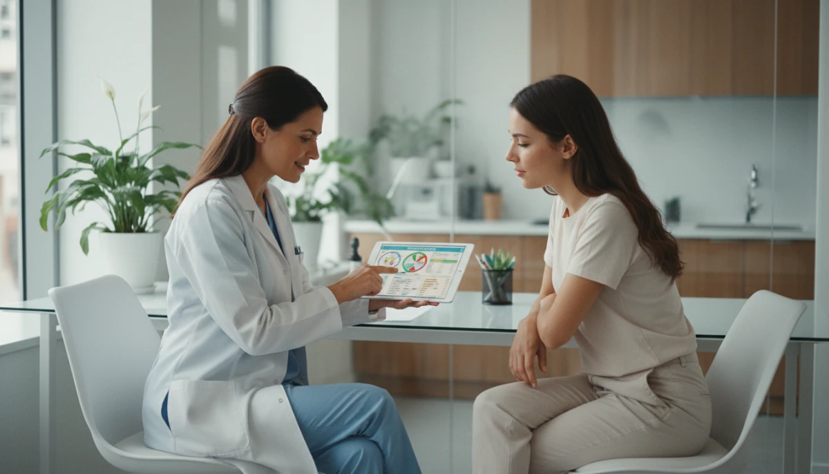 Doctor consulting a patient about nutrition and fertility.