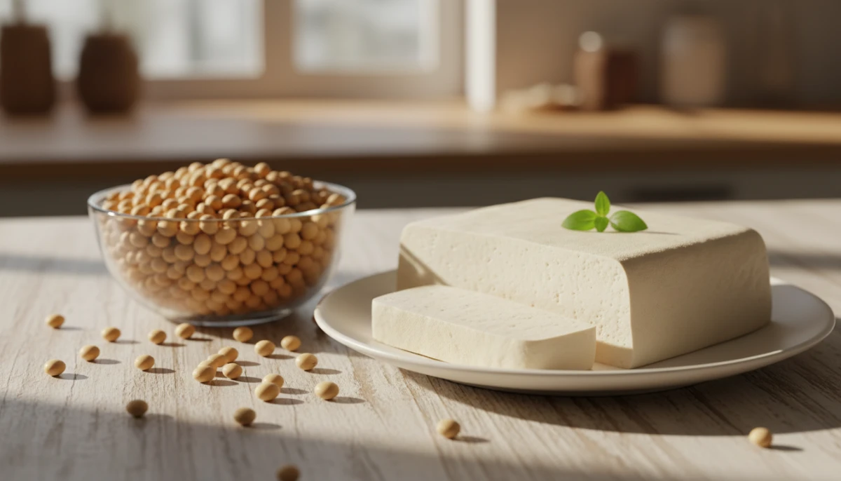 Soybeans and tofu representing phytoestrogen sources