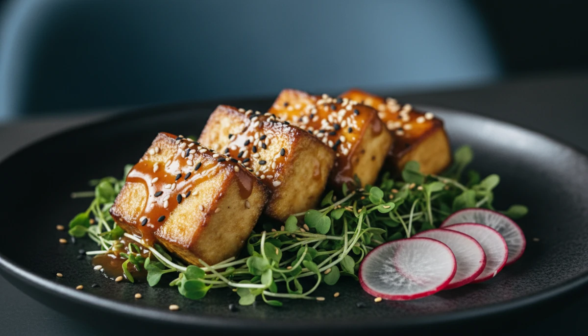 A gourmet plated soy-based meal