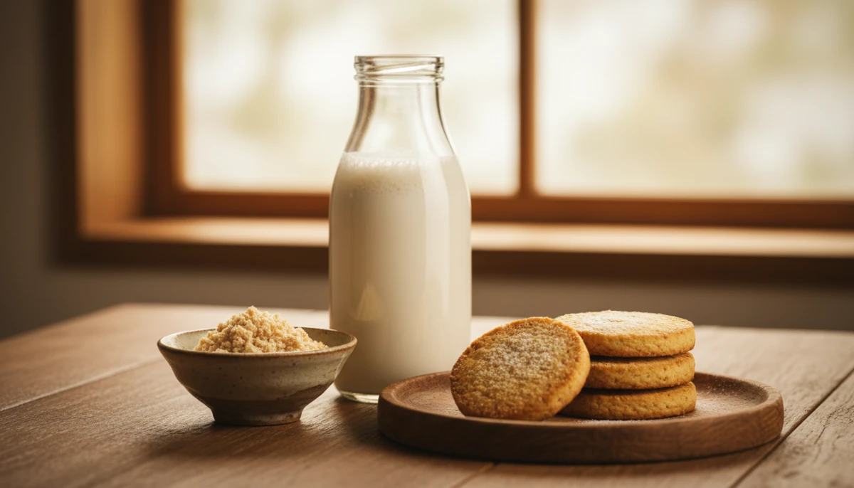 Zero-waste soy milk and okara cookies display