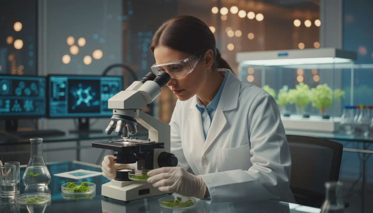 Scientist analyzing soybean samples in a laboratory