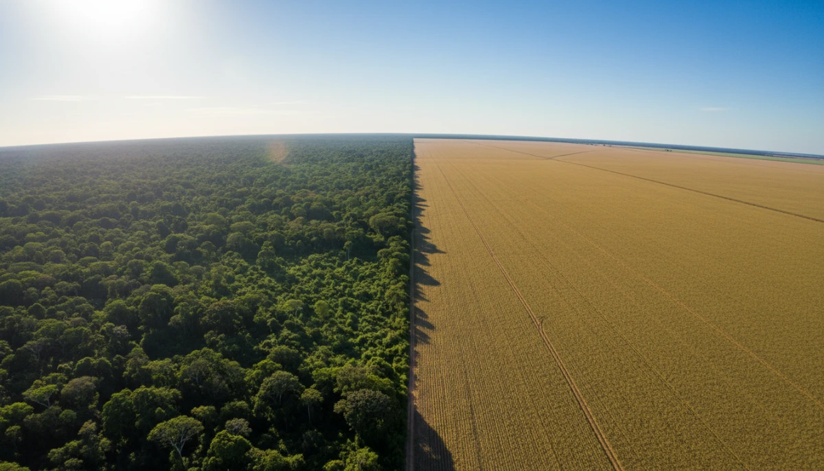 Rainforest bordering a soybean plantation