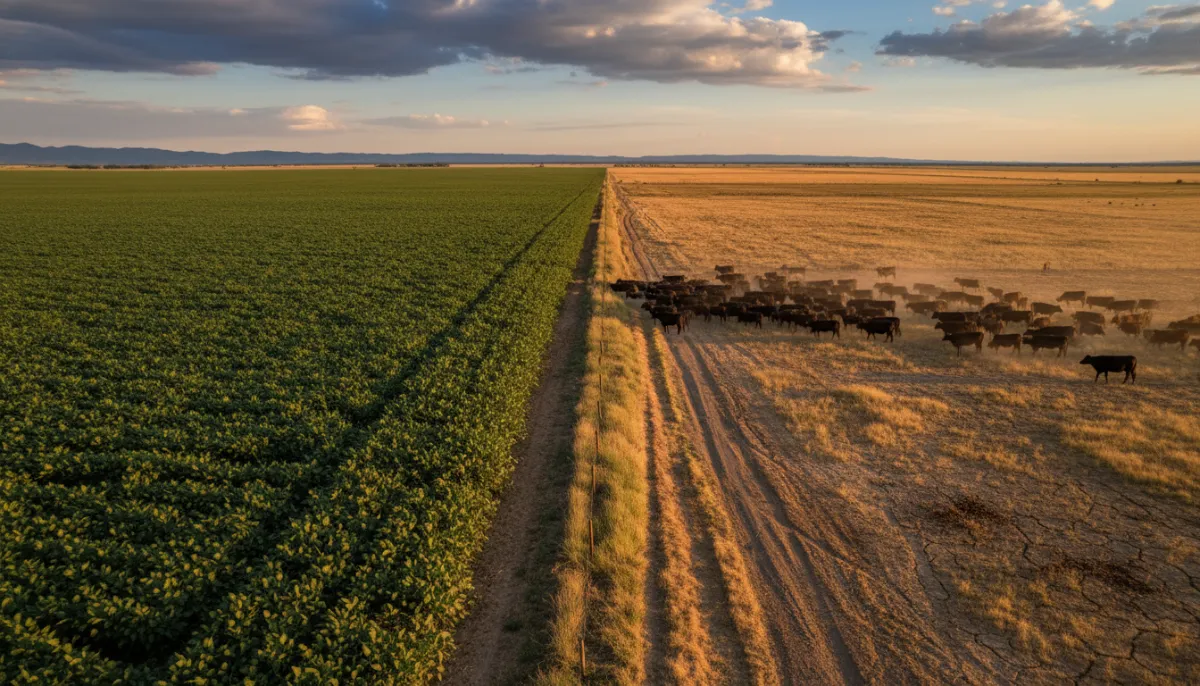 Comparative landscape of soybean fields and cattle grazing