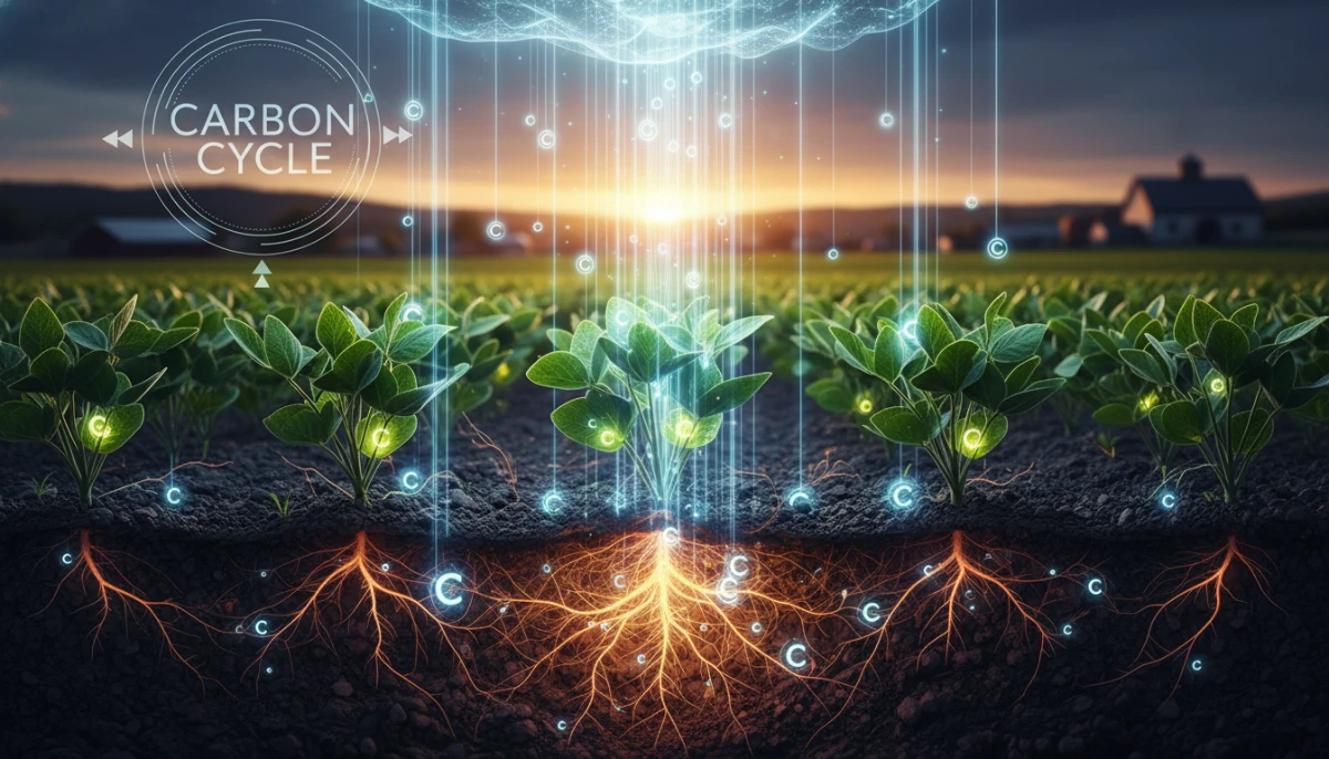Visual representation of carbon sequestration in soy farming