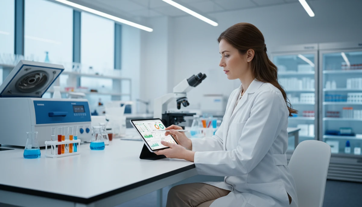 [Nutritionist reviewing soy protein data]