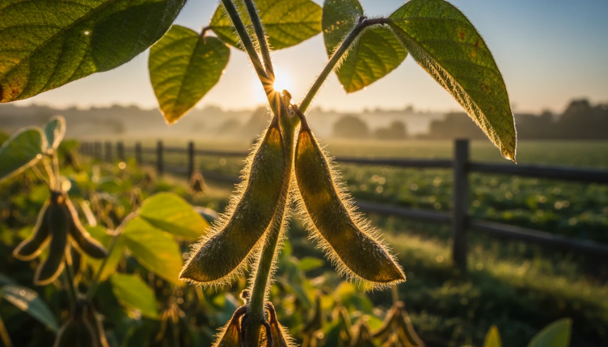 Close-up of a sustainable soybean plant
