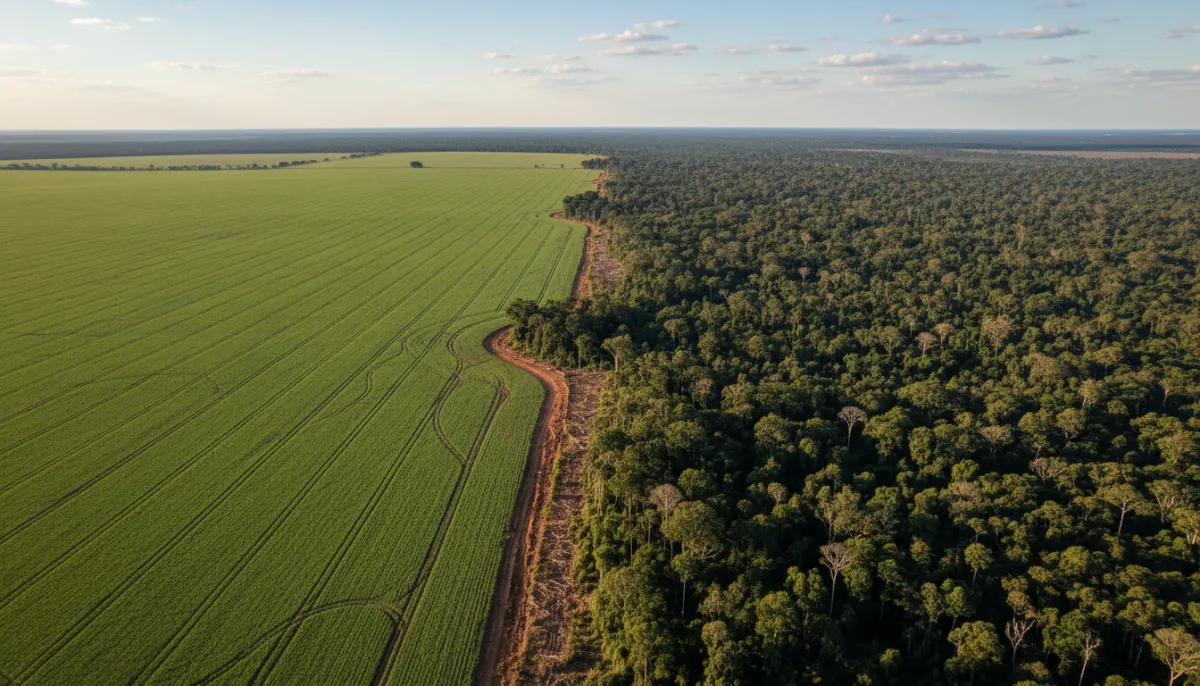 Deforestation line in the Amazon rainforest due to soy expansion