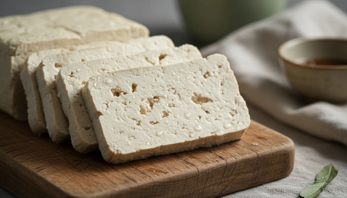 Close up of artisan organic tofu texture