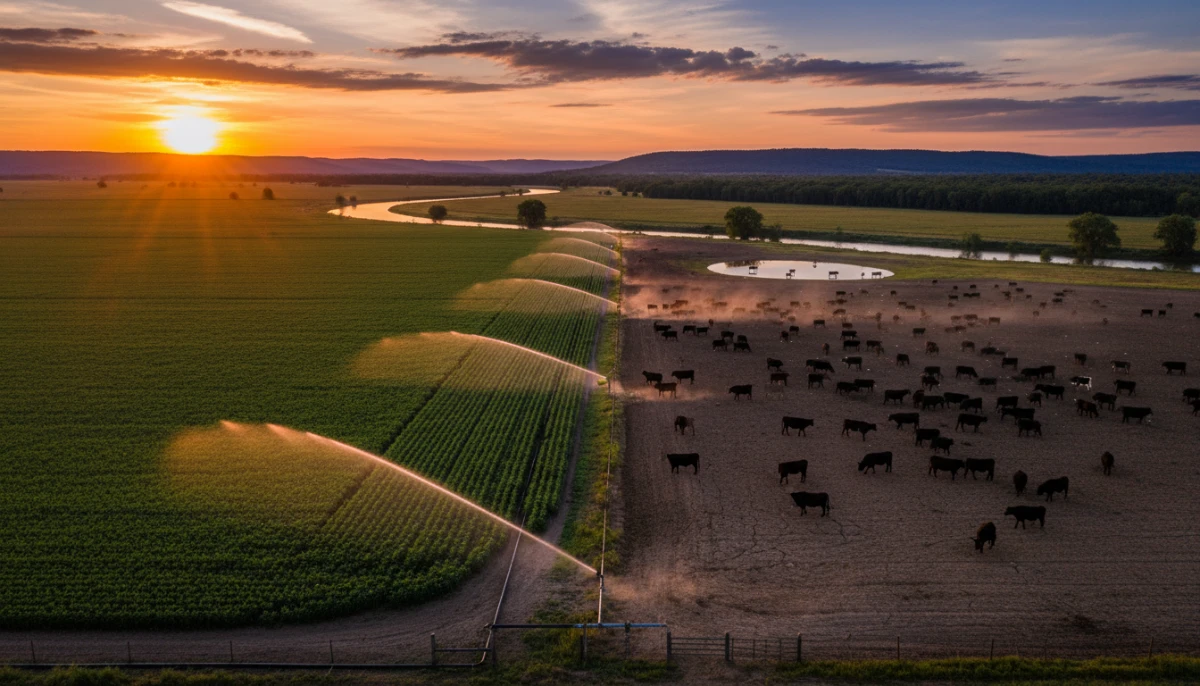Comparative landscape of soybean fields and cattle grazing area
