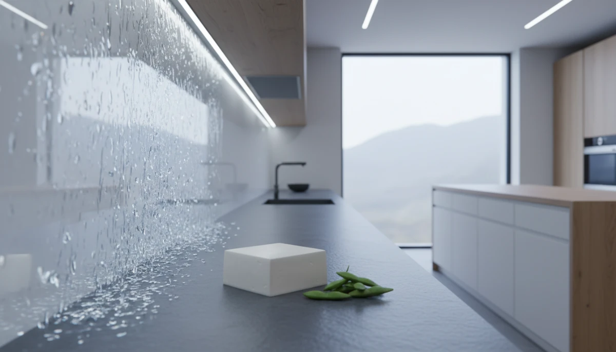 Fresh tofu and soybeans representing low water footprint