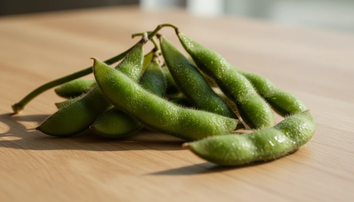 Fresh organic soybeans in pods