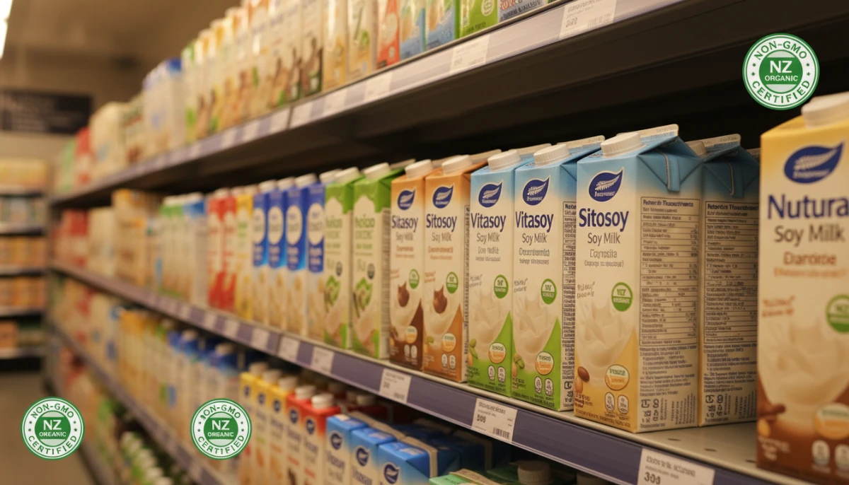 Non-GMO soy products on New Zealand supermarket shelves