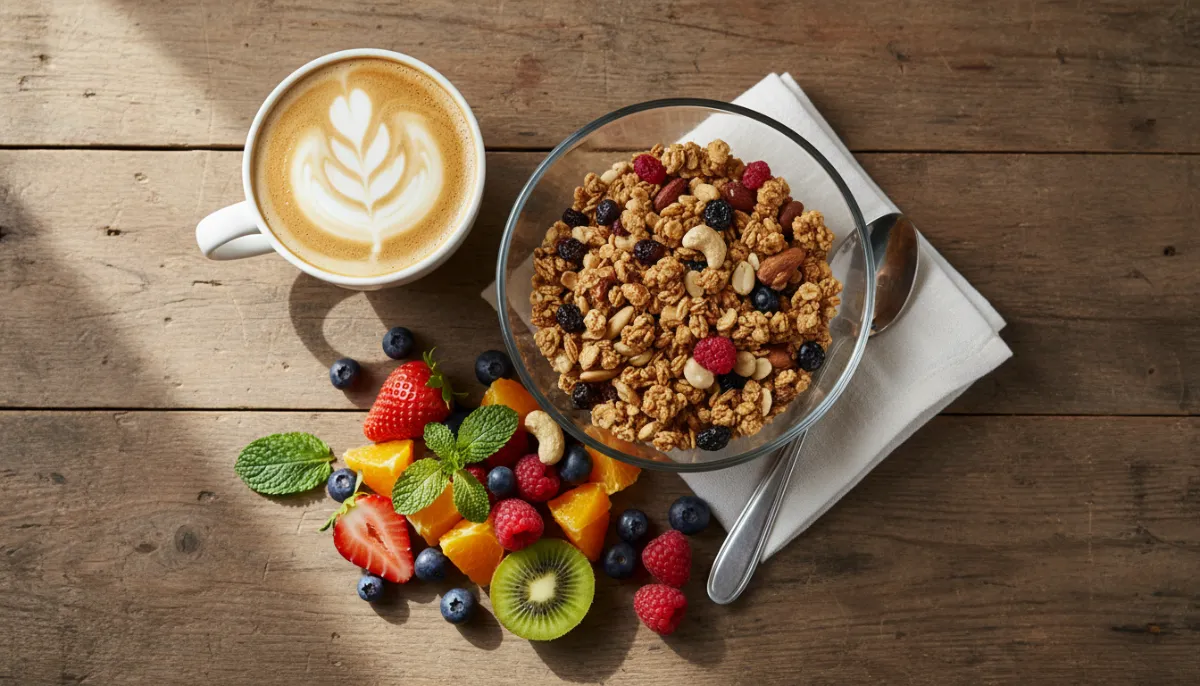 Soy milk latte with breakfast