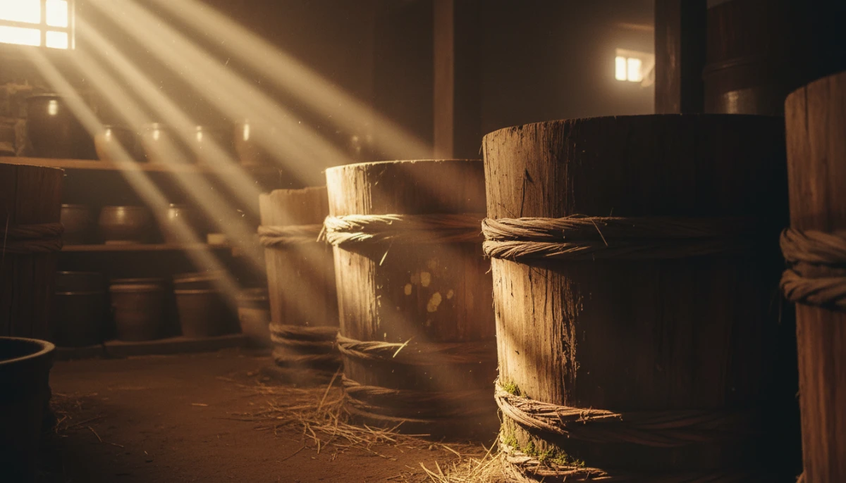 Traditional Japanese miso aging barrels