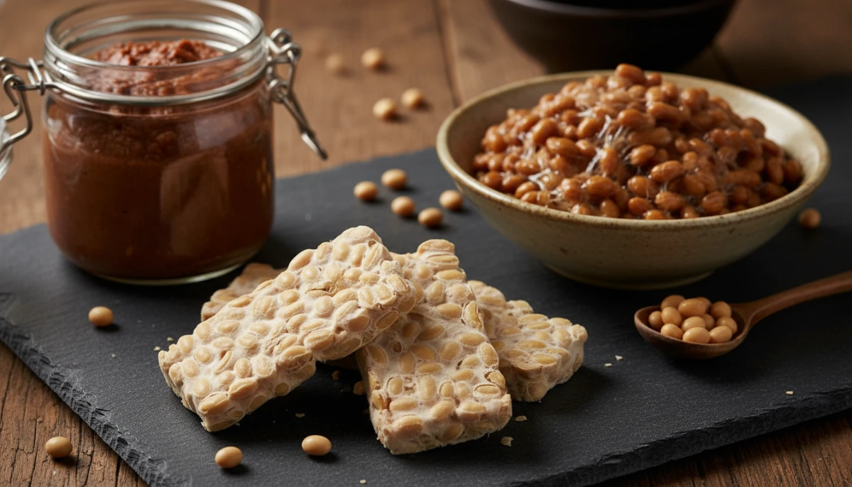 Fermented soy products showcasing nutritional diversity