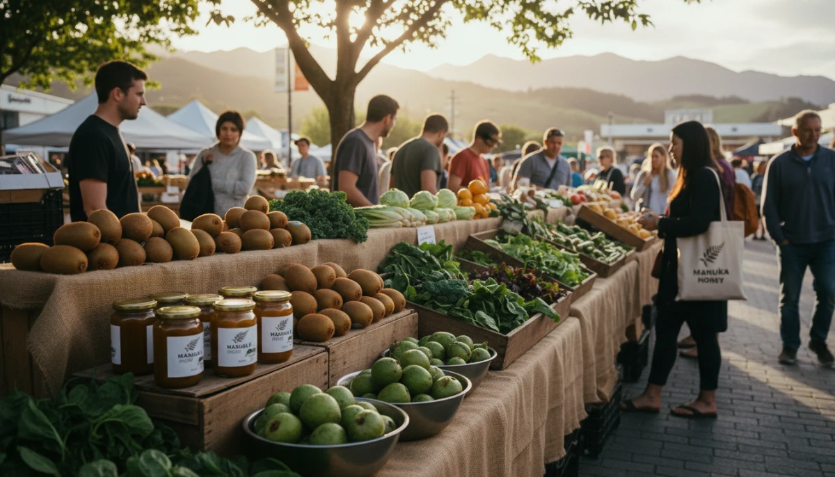 Seasonal New Zealand produce at a local farmer's market