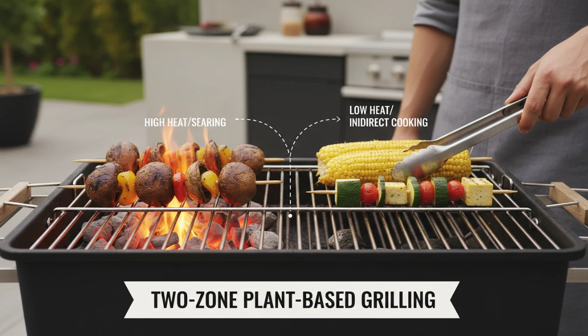 Two-zone grilling technique for veggie sausages