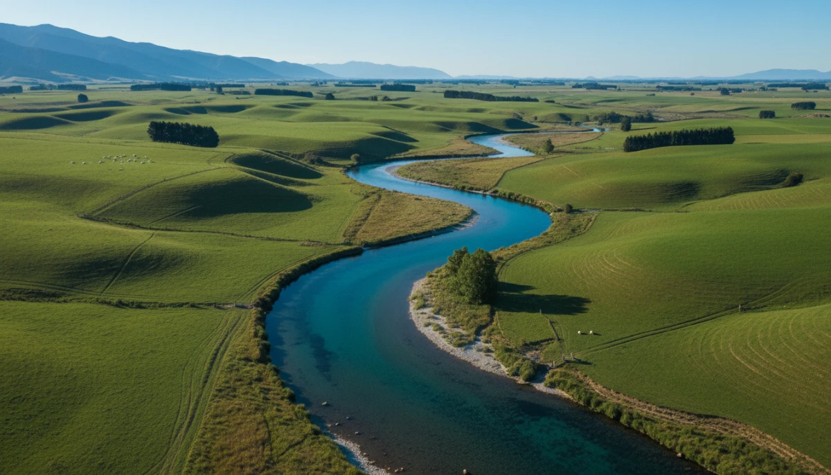 New Zealand river showing the importance of water quality in farming