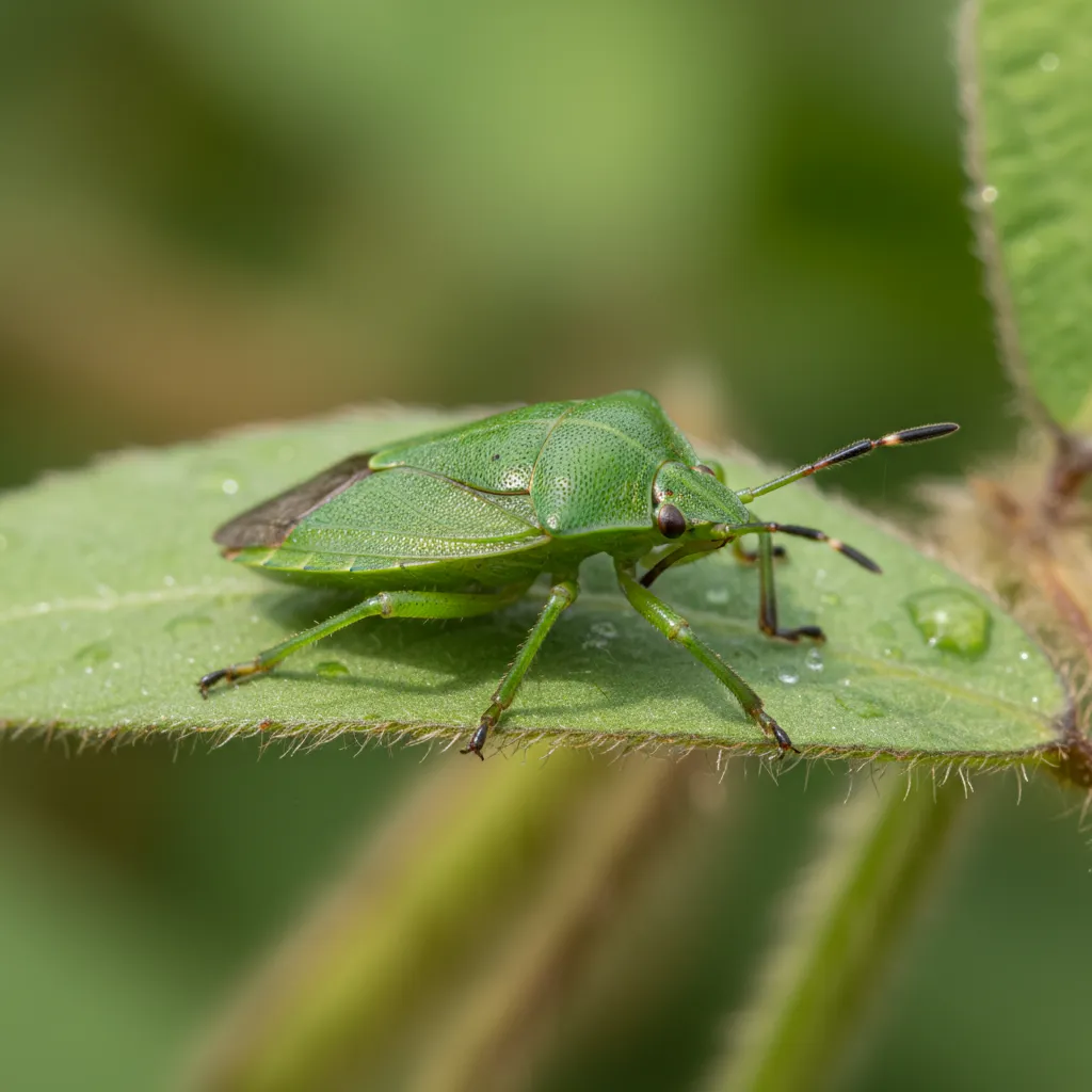 Green Vegetable Bug on Soybean Plant