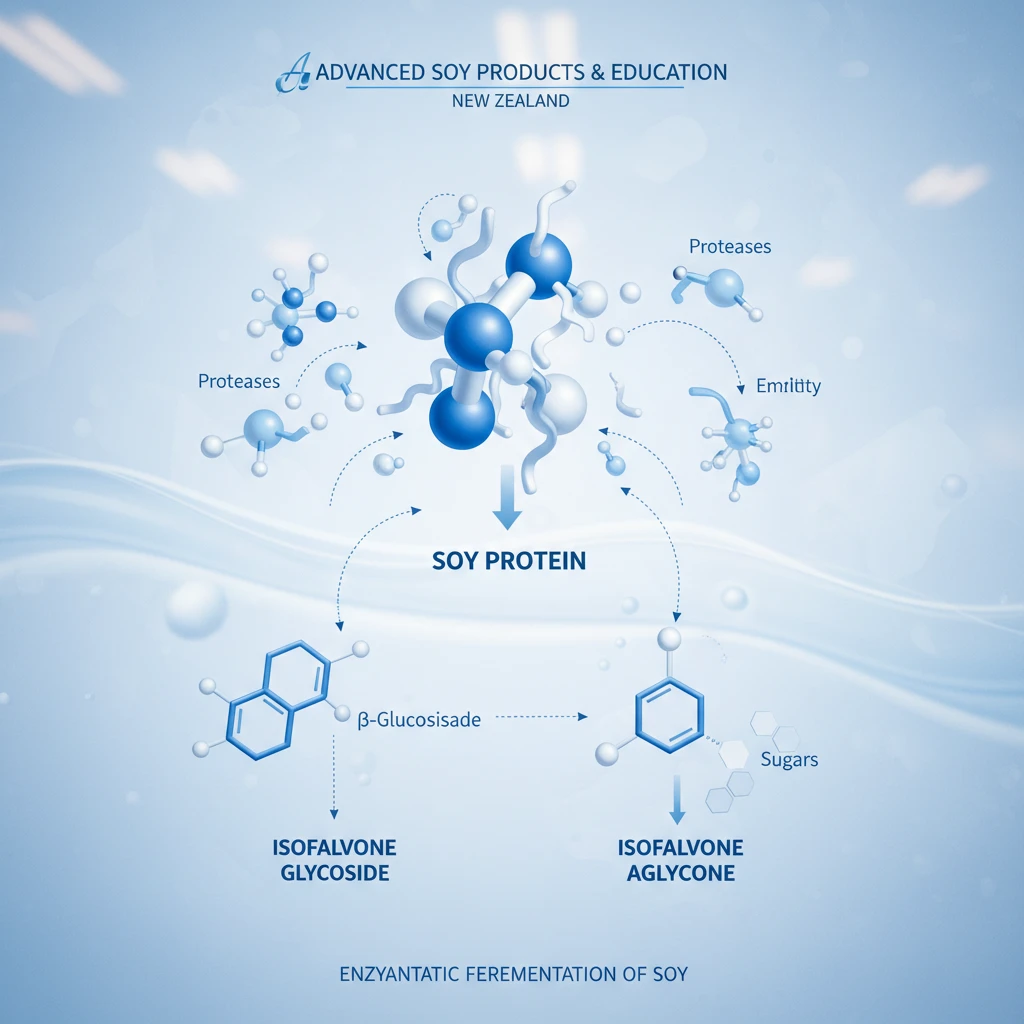 Diagram of enzymatic hydrolysis in fermented soy