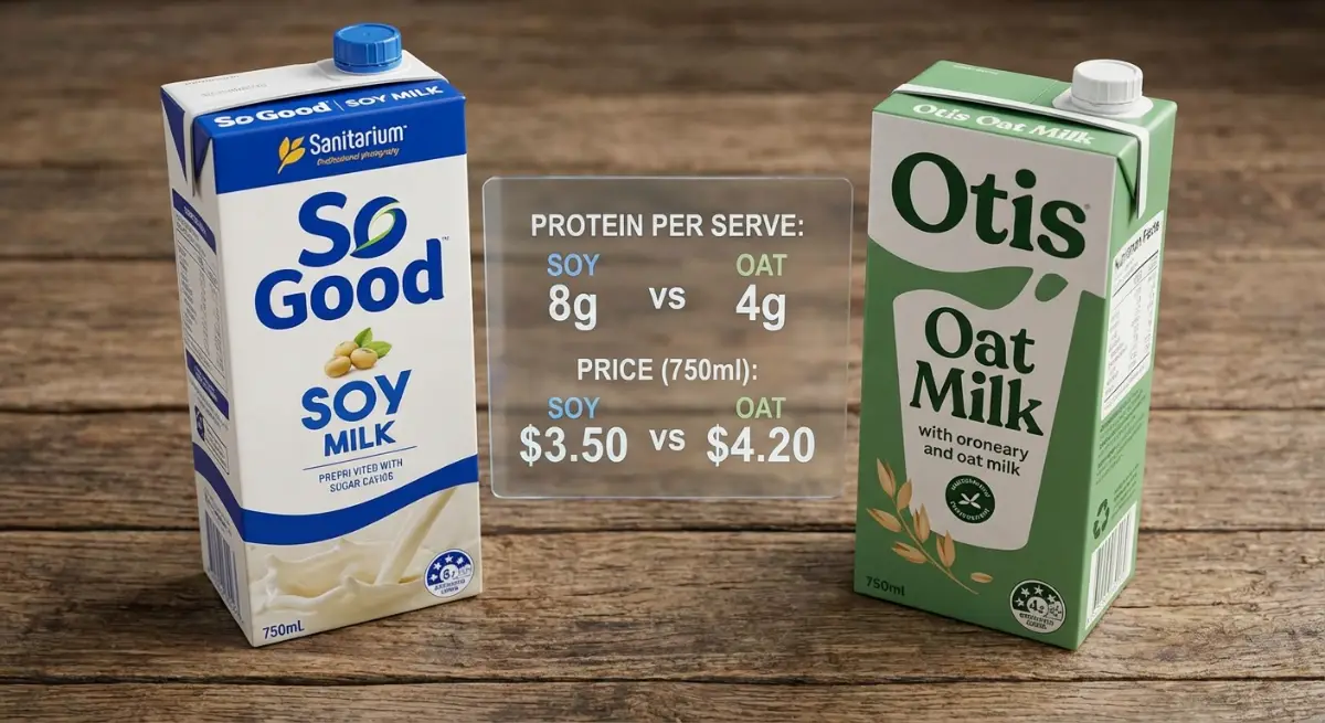 Sanitarium So Good Soy Milk vs Otis Oat Milk price and protein comparison