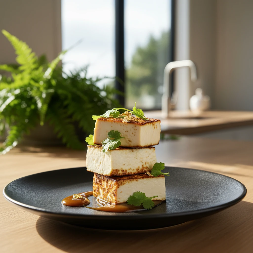 Crispy air-fried tofu ready to serve