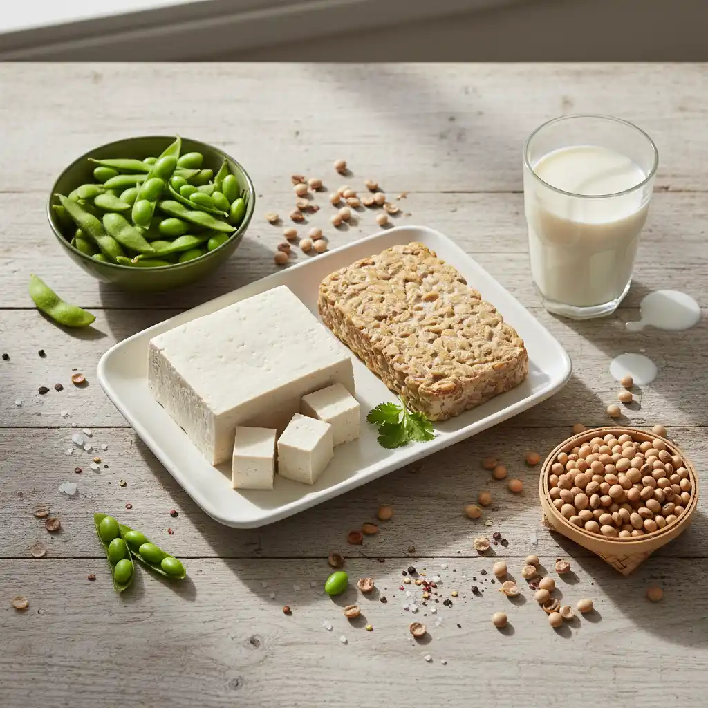 Assortment of soy products highlighting nutritional diversity