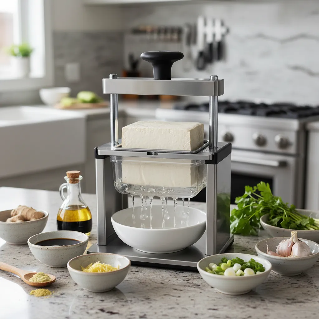 Pressing tofu for better texture