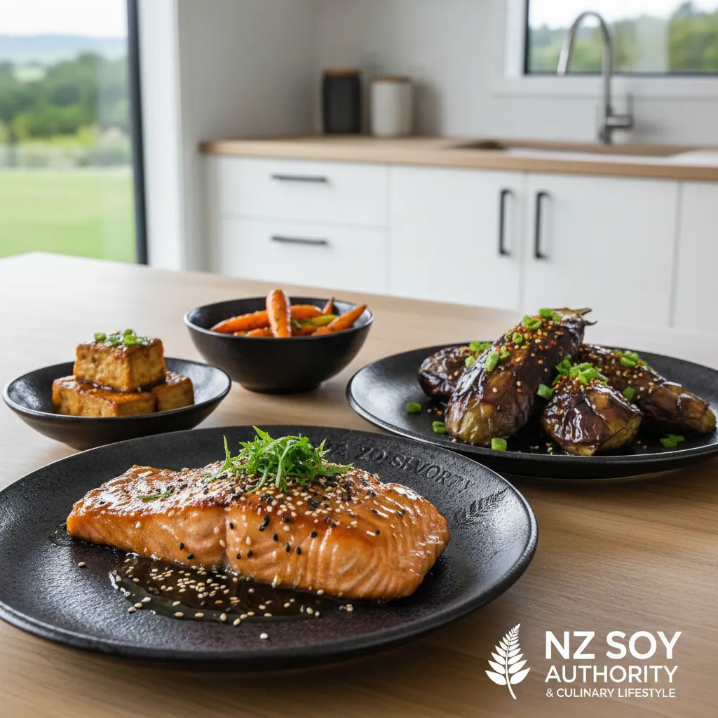 Miso glazed roasted vegetables including Kumara and Pumpkin