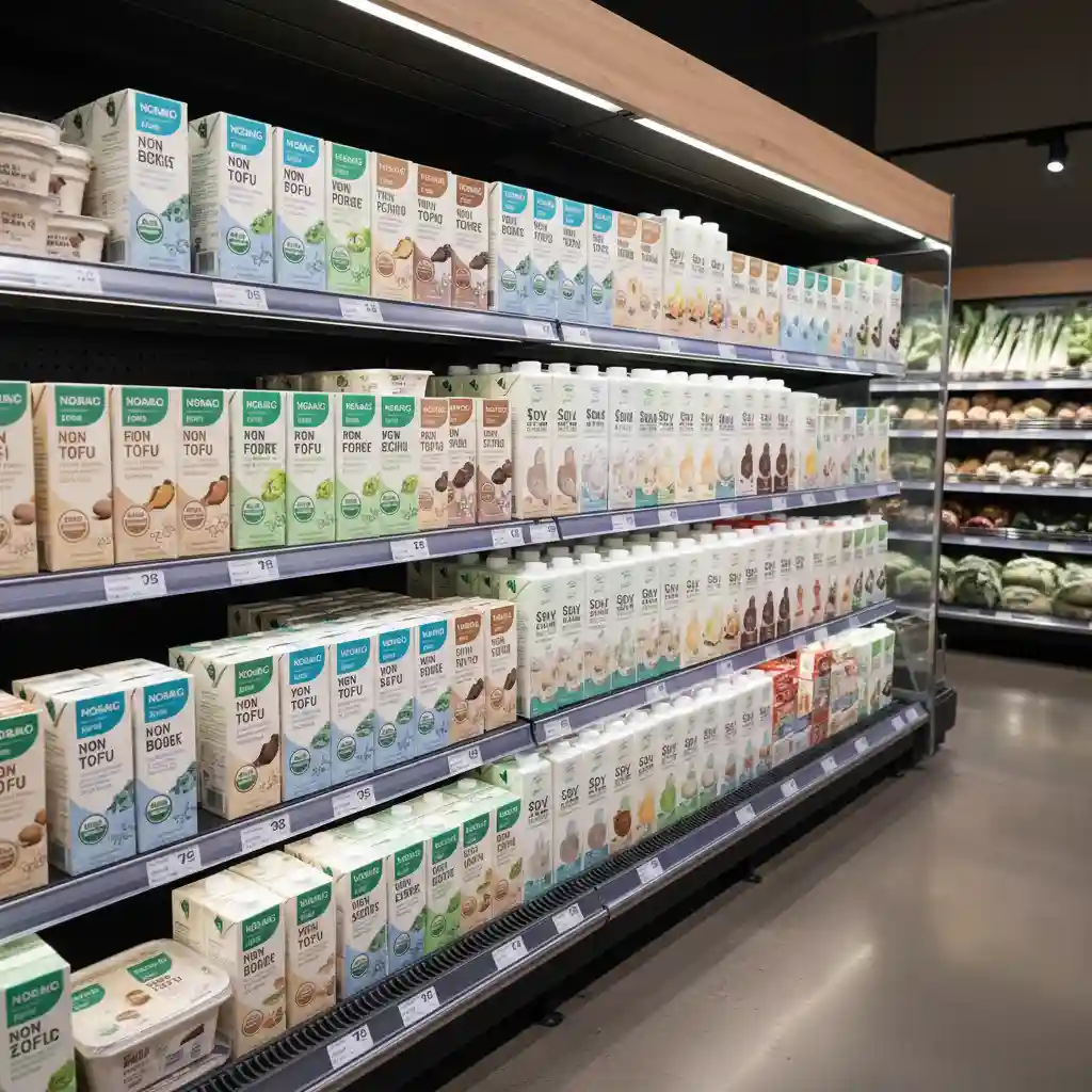 New Zealand supermarket shelf displaying sustainable soy products