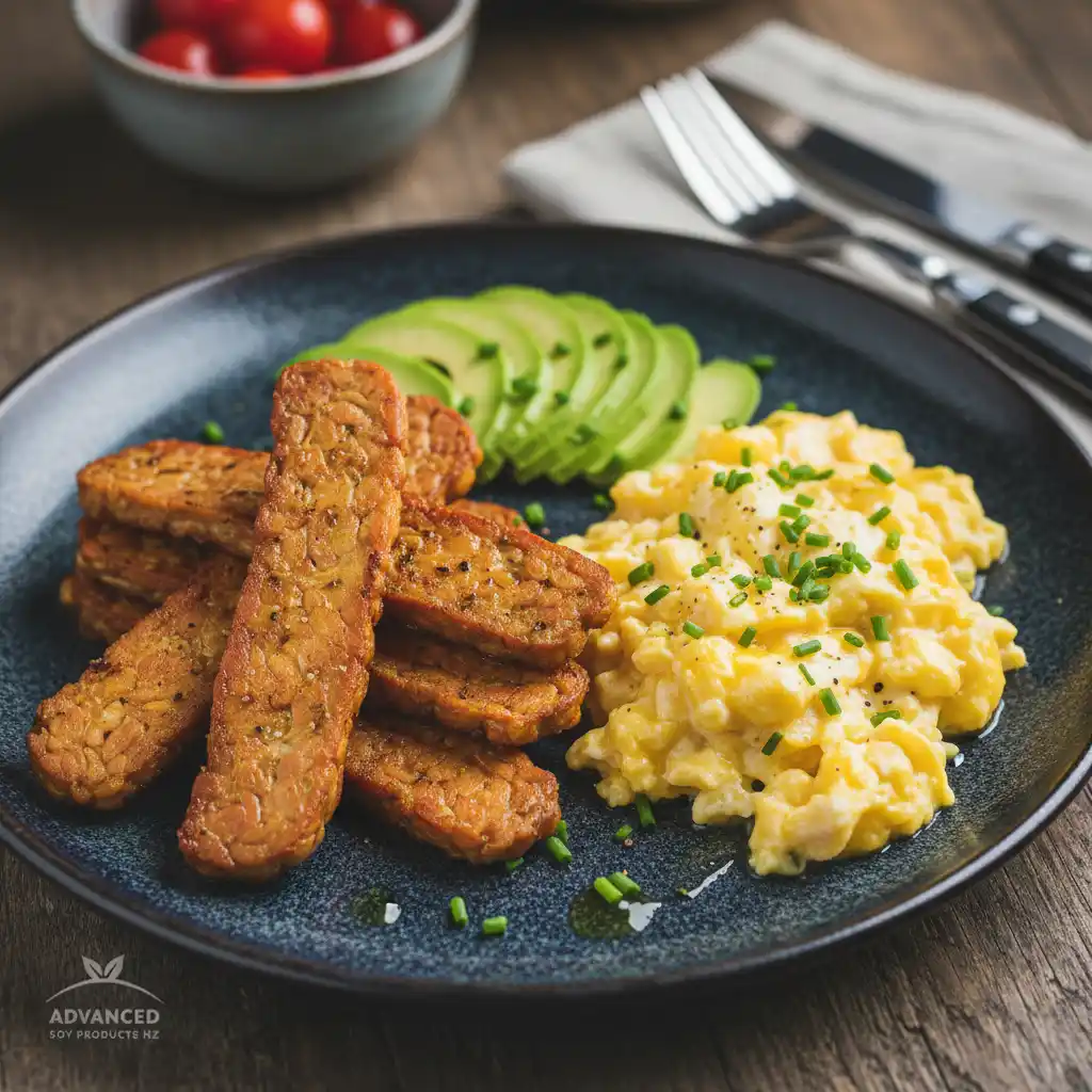 Keto tempeh bacon breakfast