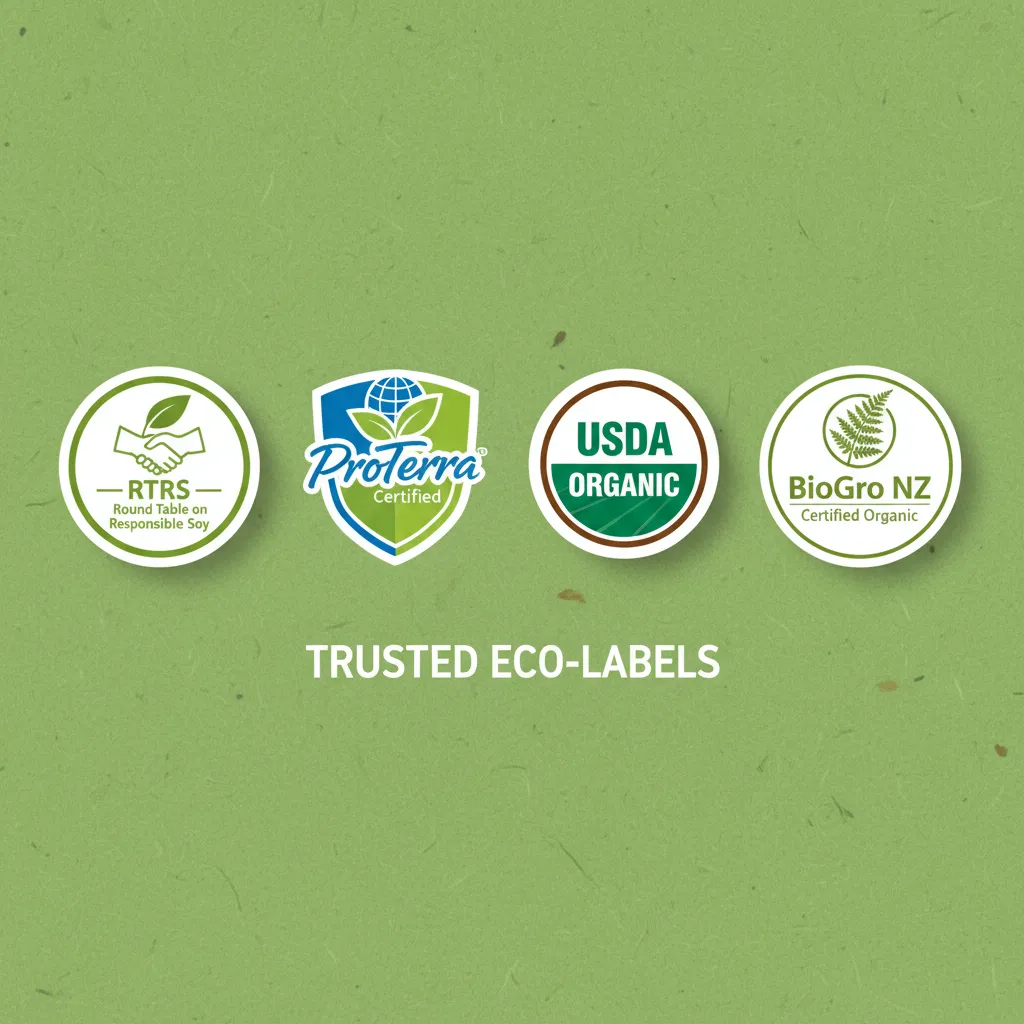 Logos of major sustainable soy certifications
