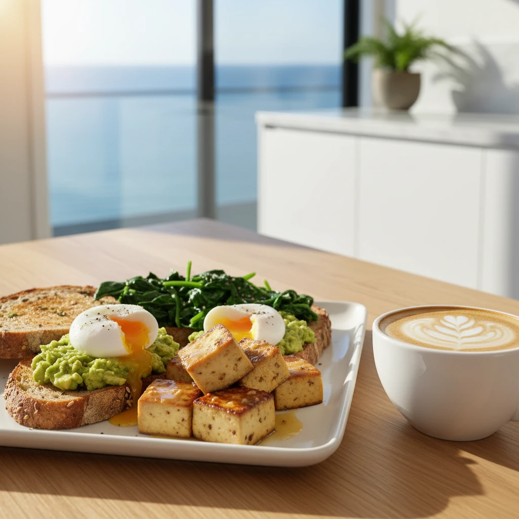 Soy flour pancakes with berries and honey