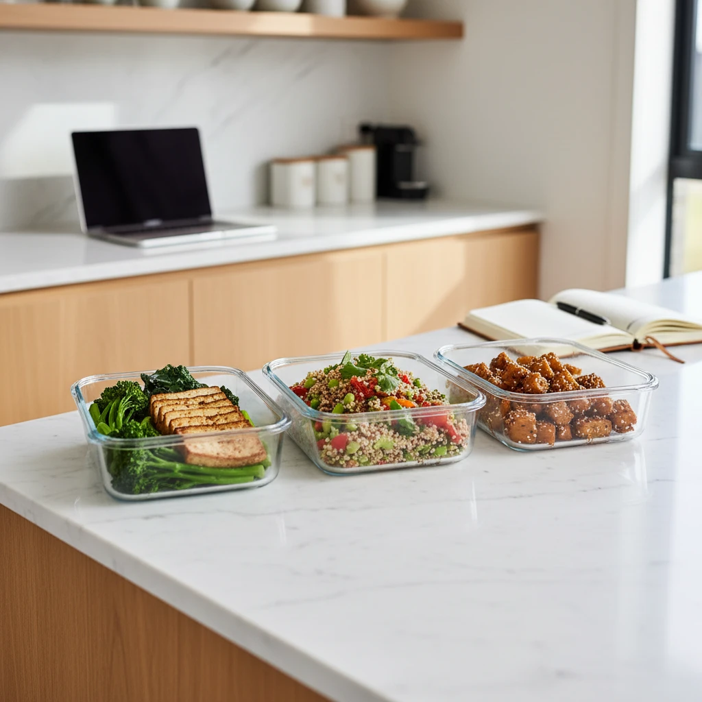 Desk-friendly soy meal prep bowls
