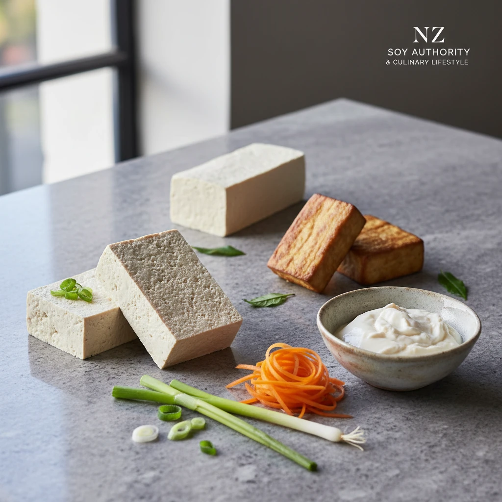 Contrast between fried firm tofu and blended silken tofu