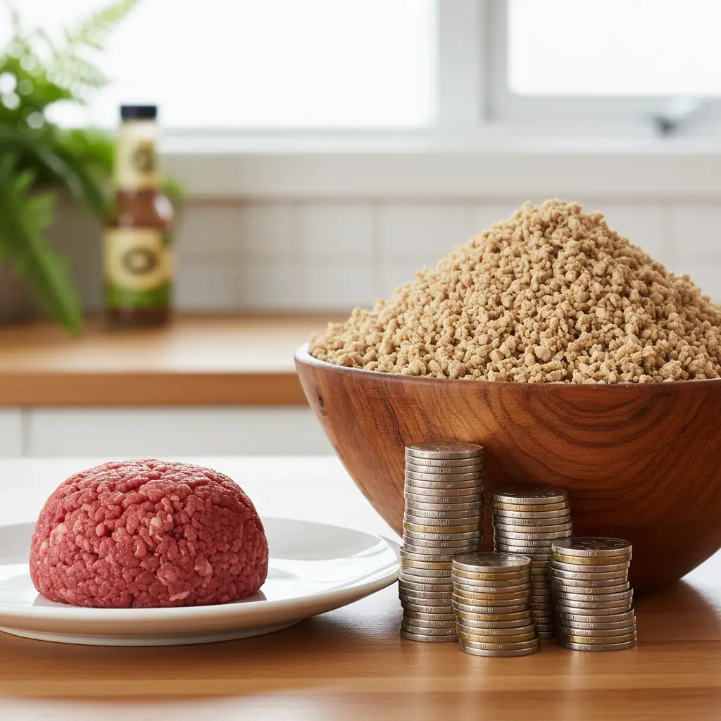 Comparison of beef mince versus affordable soy mince showing cost savings for NZ families