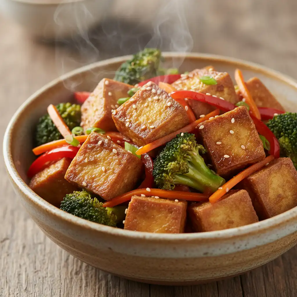 Delicious and affordable crispy tofu stir-fry with fresh vegetables