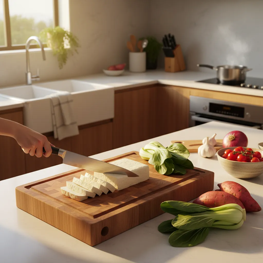 Fresh ingredients for easy tofu recipes NZ including kumara and bok choy