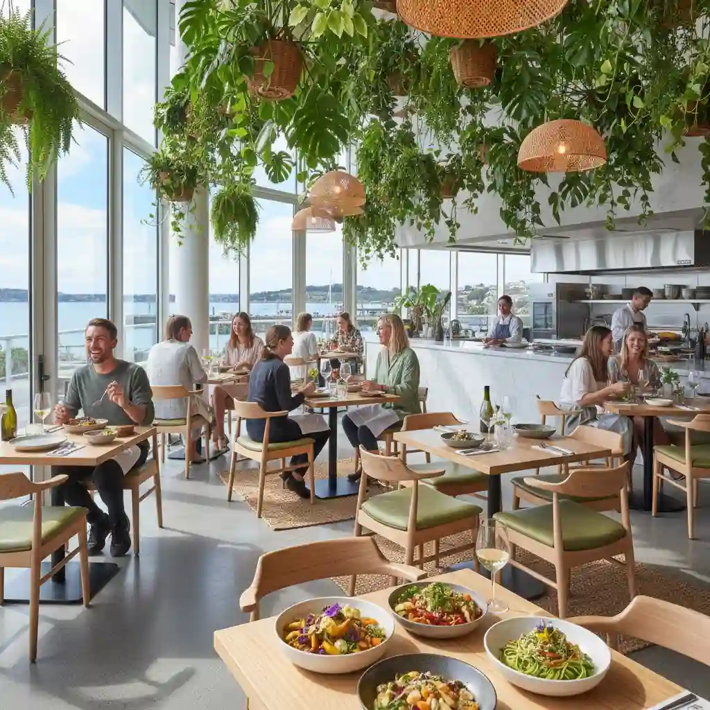 Modern plant-based dining atmosphere in Auckland