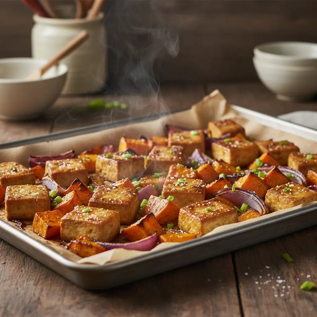 Sheet pan tofu and kumara dinner for easy tofu recipes NZ
