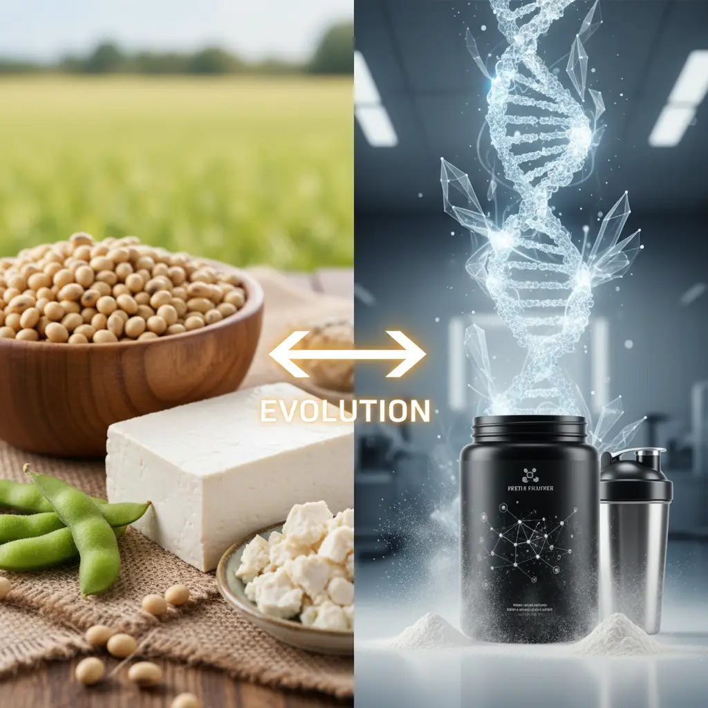 Comparison of traditional soy agriculture and molecular protein synthesis
