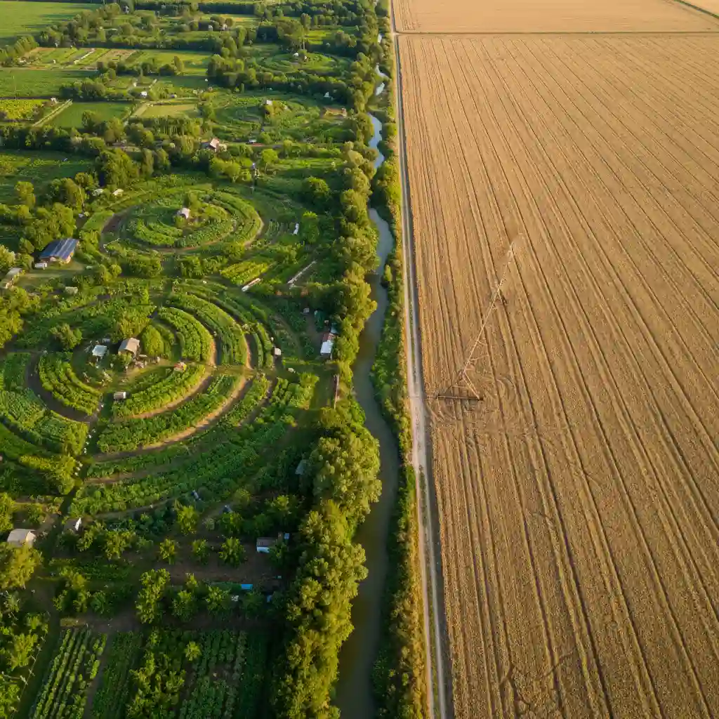 Contrast between sustainable and conventional farming landscapes
