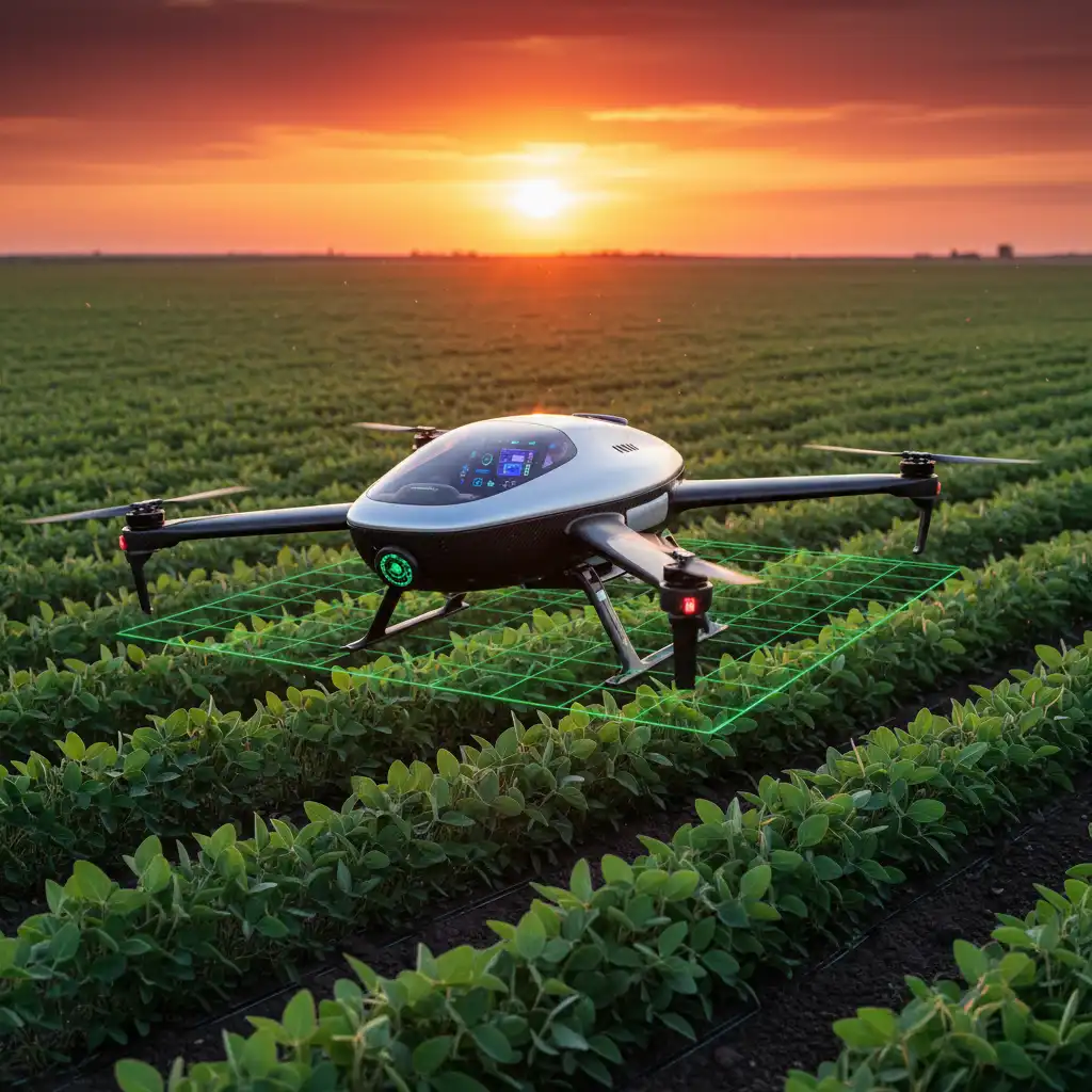 Agricultural drone technology monitoring soy crops