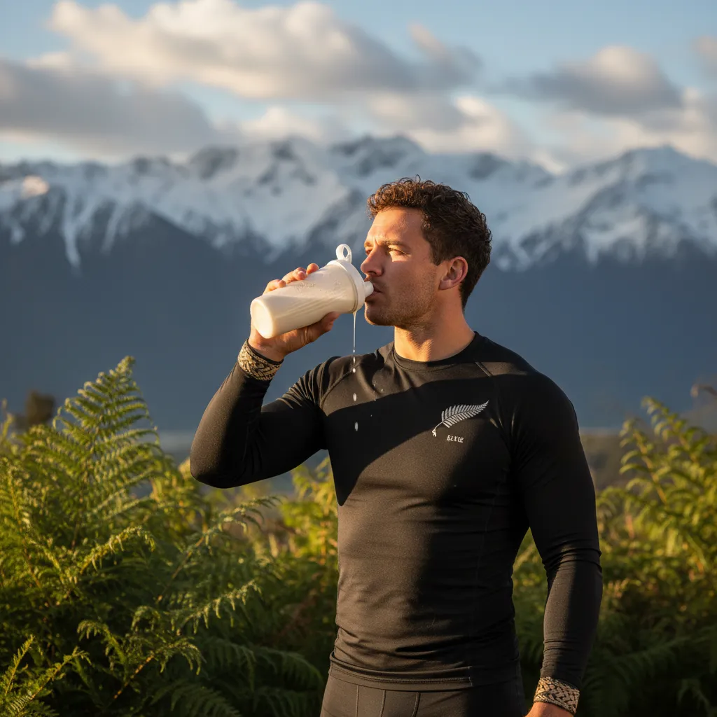 New Zealand athlete consuming soy protein shake for muscle recovery