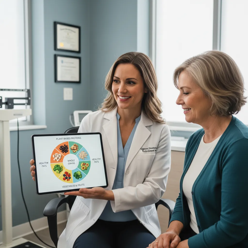 Dietitian consulting with a patient about plant-based nutrition and soy safety