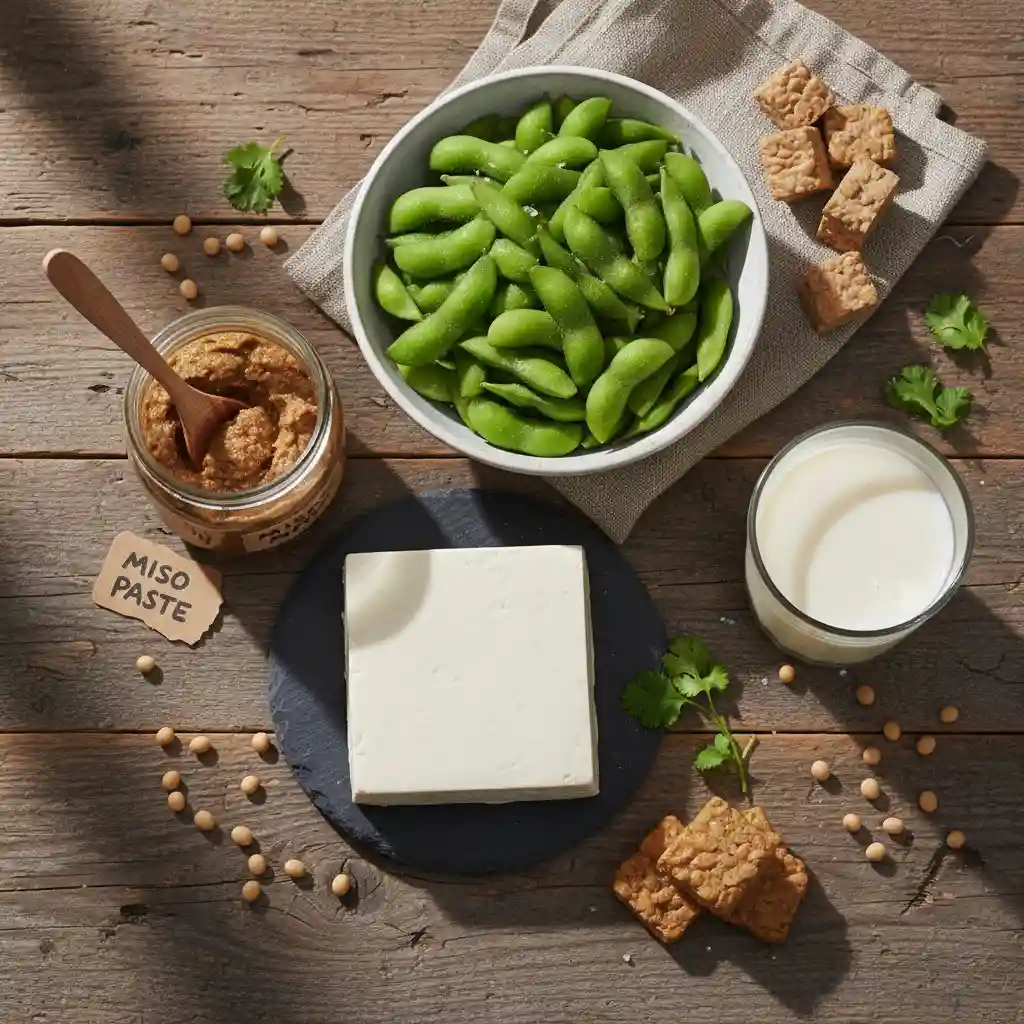 Assortment of whole soy foods